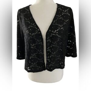 Alfani Black Floral Design Lace 3/4 Sleeve Cropped Bolero Jacket Women’s Size M